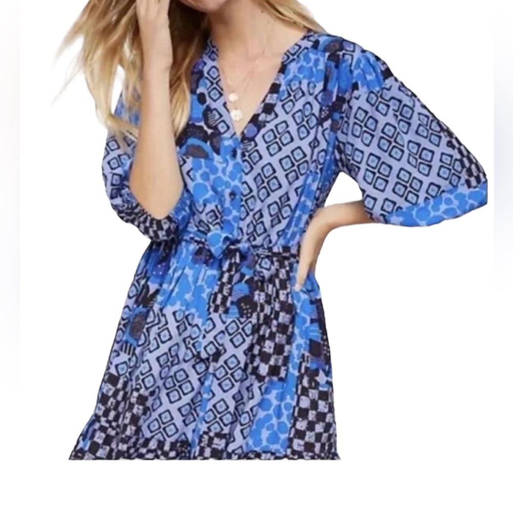 Anthropologie Porridge Blue Print Dress in XS